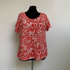 East 5th Red White Floral Crinkle Shirt
